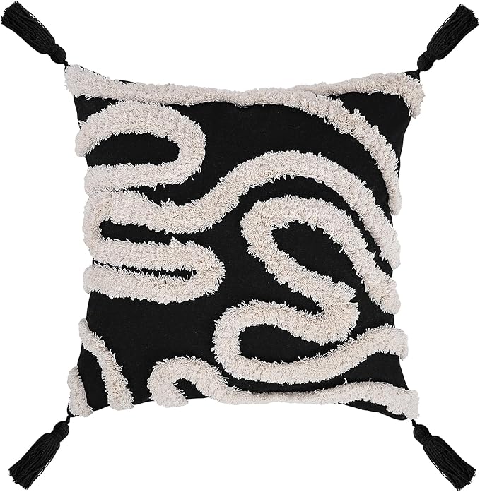 Adabana Black and Beige Pillow Covers Decorative Tufted Abstract Throw Pillows Cover Modern Farmhouse Home Decor for Couch Living Room Safa Bed,18X18 Inch