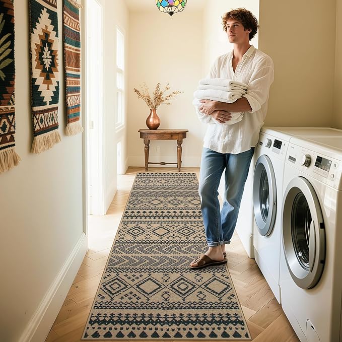 Lahome Easy Jute Boho Hallways Rug, 2x8 Runner Rug for Kitchen, Nature Non Slip Washable Indoor Outdoor Carpet, Low Pile Front Door Carpet for Entry Laundry Room Foyer Decor