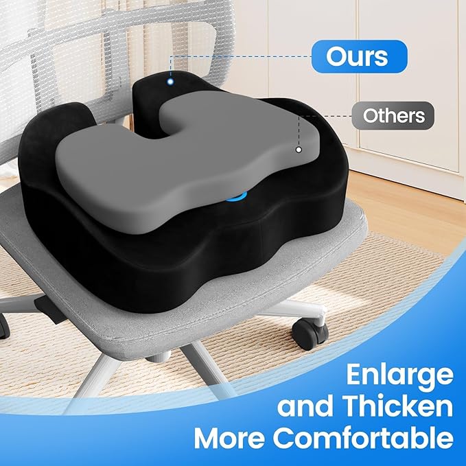 Seat Cushion with Carry Handle, Memory Foam for Tailbone/Sciatica Easing, Chair Cushions for Cars, Desks, Office Chair Cushion with Non-Slip Design, Ideal for Post-Surgery Recovery (Black)