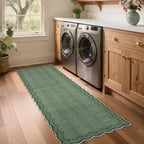 GarveeHome 2.5x8 Scalloped Washable Runner Rug for Kitchen, Soft Green Long Hallway Runner Non Slip Entryway Rug Farmhouse Thin Laundry Mat Stain Resistant Carpet for Bathroom Beside Rug