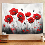 JAWO Black and Red Poppy Flower Tapestry, Nature Floral Art Tapestry Wall Hanging for Bedroom, Tapestries Poster Blanket College Dorm Home Decor 80X60Inches