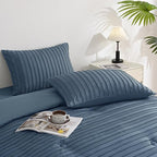 JELLYMONI Pillowcases Standard Size Blue 2 Pack Boho Striped Bed Pillow Covers 20x26in Polyester Envelope Pillow Shams Tufted Bohemian Textured (Pillows are not Included)