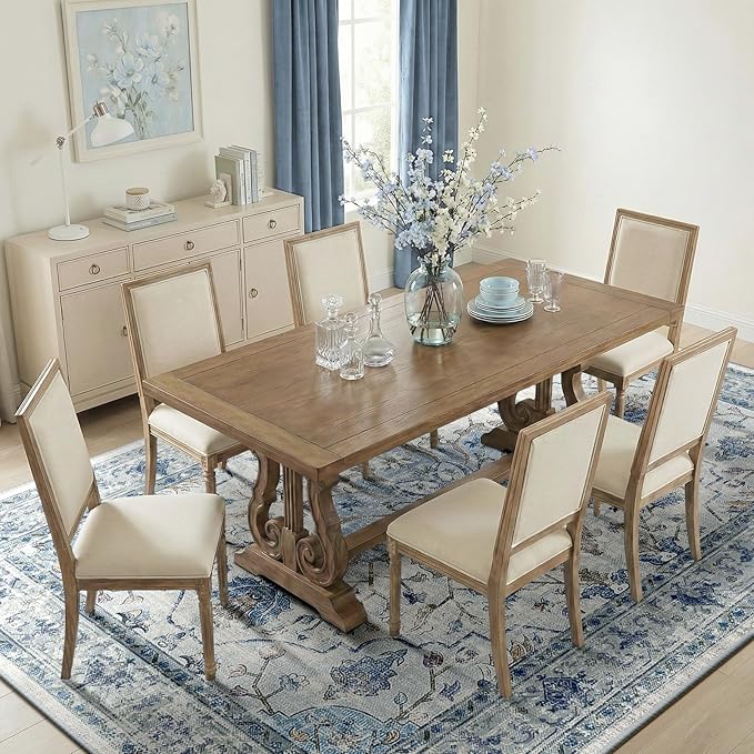 Area Rugs 8'x10' Washable Non-Slip, Floral Vintage Distress Print Pattern Medallion Carpet for Living Room Bedroom Dining Room, Light Blue Navy Beige Gray White