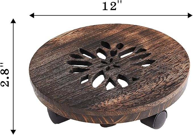 12" Plant Caddy Plant Stand with Wheels Rolling Plant Stand Heavy Duty Wood Plant Caddy, Heavy Duty Rolling Planter With Lockable Wheels Indoor Outdoor Potted Plant Roller Base Stand,Patio,Flower Pot