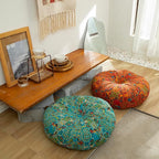 Moroccan Printed Round Chair Pads Cotton Linen Soft Comfort Chair Cushion Colorful Pompom Seat Cushions for Indoor Dining Room and Kitchen Chairs (Blue,22x22 Inch)