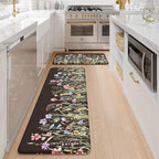 KIMODE Anti Fatigue Mats for Kitchen Floor 17"x47"+17"x29", Farmhouse Floral Kitchen Rugs Sets of 2, Cushioned Kitchen Floor Mats, Non Slip Standing Mat for Sink, Laundry, Office, Desk Black