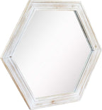 Stonebriar Decorative 24" Hexagon Wall Mirror with Worn White Wood Frame and Attached Hanging Bracket, Decorative Country Rustic Decor for the Living Room, Bedroom, Bathroom, Hallway, and Entryway