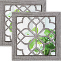 Boho Wall Mirror Decor, Set of 2 Rustic Farmhouse Accent Mirror 12x12 Inch, Square Shatterproof Vintage Style Mirrors for Wall, Small Decorative Mirrors for Living Room, Bedroom(Brown)
