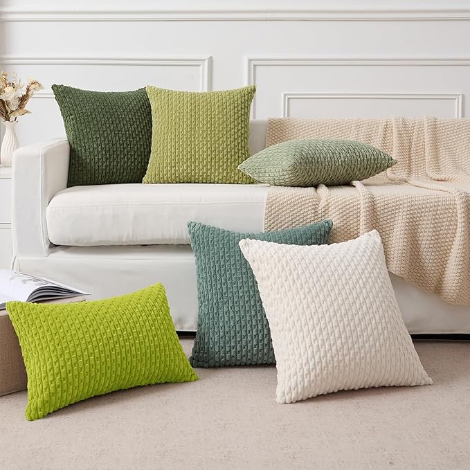 Kevin Textile 12x24 Inch Pillow Cover 1 Pack Boho Christmas Decorative Soft Striped Corduroy Lumbar Farmhouse Accent Rectangle Cushion Case for Living Room Couch Sofa Bed, Spring Green