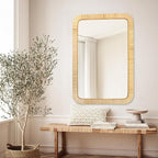 PERFNIQUE Rattan Mirror, 36'' x 24" Rectangle Boho Bathroom Mirror, Decorative Wall Nursery Decor, Rustic Farmhouse Handmade Wicker Mirror for Bathroom Bedroom Entryway Living Room Decor