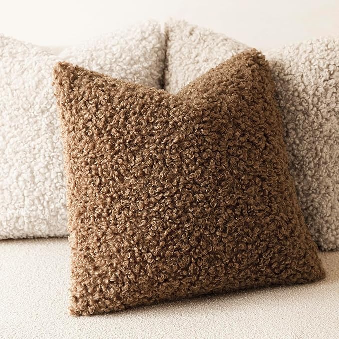 Foindtower 2 Pieces 24x24 Inch Dark Bronze, Faux Fur Throw Pillow Cover Accent Sherpa Furry Pillow Covers Fuzzy Soft Pillowcases Cozy Sheepskin Decorative Fleece Cushion Case for Bed Couch Living Room