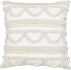 Boho Pillow Covers 18X18 Inch Boho Tufted Throw Pillow Covers Decorative Tassels Cushion Cover Farmhouse Pillow Case for Couch Sofa Bed Living Room Bedroom, Beige