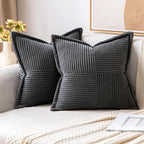 MIULEE Decorative Throw Pillow Covers for Couch Bed Livingroom 20x20 Inch Set of 2 Dark Grey Boho Accent Throw Pllows Broadside Striped Patchwork Soft Corduroy Pillowcases