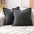 MIULEE Decorative Throw Pillow Covers for Couch Bed Livingroom 18x18 Inch Set of 2 Dark Grey Boho Accent Throw Pllows Broadside Striped Patchwork Soft Corduroy Pillowcases