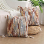 Simmore Fall Boho Decorative Throw Pillow Covers 18x18 Set of 2, Tufted Farmhouse Pillow Covers with Tassels for Cozy Bohemian Couch Sofa Bedroom Home Decor, Rust