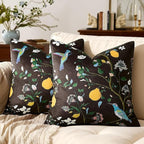 MUSSEL Brown Velvet Throw Pillow Covers 16x16 Pack of 2, Vintage Floral Pillow Covers, Mid Century Flower Plant Cushion Covers for Sofa Living Room Home Decor