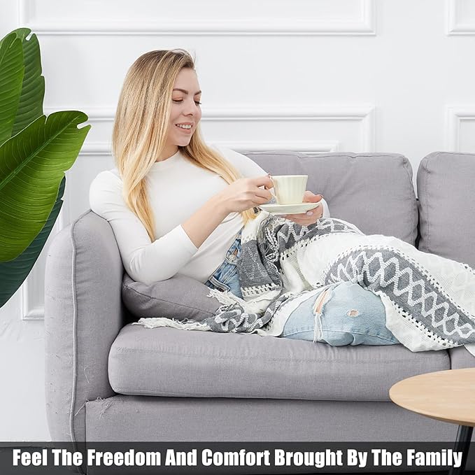Quinnsus Knit Soft Lightweight Decorative Bed Throw Blankets, Jacquard Textured Boho Summer Throw Blanket with Tassels for Bed, Sofa and Living Room (Grey, 50 x 60 inches)