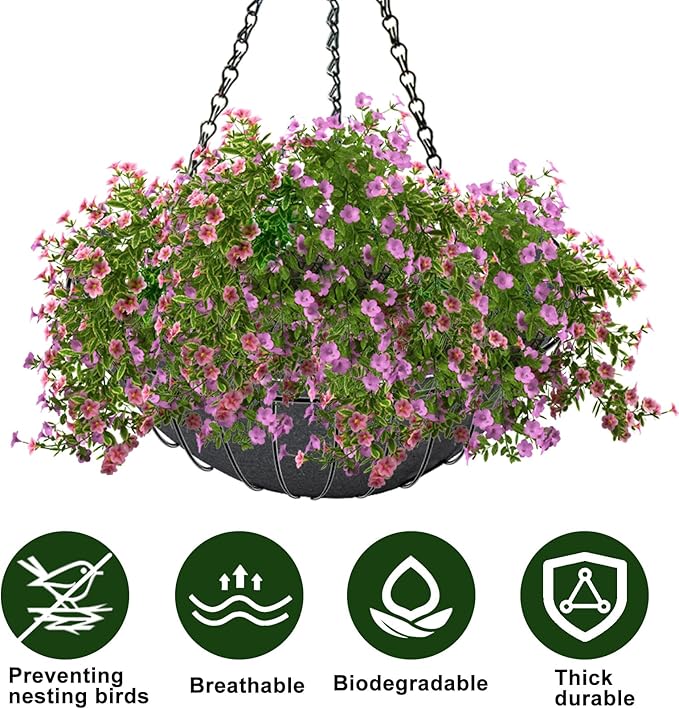 3PCS 14 Inch Round Hanging Basket Liners Fabric Hanging Plant Liners Non-Woven Planter Liners Black Felt Liners Replacement Inserts for Hanging Baskets Outdoor Plants - Avoid Bird Nesting