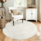 Round Rugs 4ft Vintage Floral Small Circle Rug, Washable Non Slip Soft Low Pile Stain Resistant Carpet for Living Room Bedroom Entryway Dining Room (FloralBeige, 4' Round)
