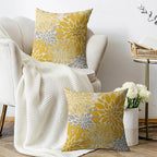 Yellow Grey Gray Pillow Covers 22X22 Inch Set of 2, Dahlia Flower Spring Summer Floral Cream Decorative Throw Pillow Covers Outdoor Modern Farmhouse Cushion Case for Home Couch Sofa Bed Decor