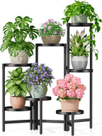 7 Tiered Metal Corner Plant Stand Indoor Outdoor, Tall Large Folding Rack with Rust Proof 7.9 Inch Wide Tray, Heavy Duty Flower Shelf for Multiple Plants for Patio - BlackDisk