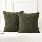FUTEI Olive Green Throw Pillow Covers 26x26 Inch Set of 2,Furry Faux Fur Teddy Boucle Textured Cushion Covers,Soft Fluffy Decorative Euro Pillow Shams,Home Decor for Couch Bed Living Room Office Car