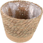 Straw Woven Plant Basket with Flat Base Handmade Flower Pot Holder for Indoor Home Decor Living Bedroom Office Use Natural Boho Style Woven Design