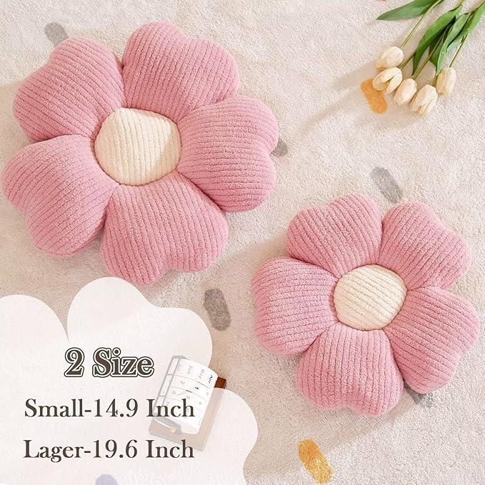 Flower Throw Pillow, Cute Flower Shaped Pillow Decorative Throw Pillow for Bed Couch, Soft Daisy Pillows Floor Seating Cushion Cushions (14.9 Inch Pink)