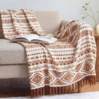 CASAAGUSTO Boho Throw Blanket - Terrcotta Decorative Blankets with Tassel, Printed Flannel Bohemian Blanket for Chair, Bed, Sofa, Couch(50 * 60, Terrcotta)