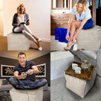 Louis Donné UNSTUFFED Leather Pouf Ottoman Cover, Handmade Faux PU Footstool Pouffe Ottomans Cover,17.7" Grey White Foot Rest for Living Room, Floor Chair for Christmas Decorations Gift(ONLY Cover)