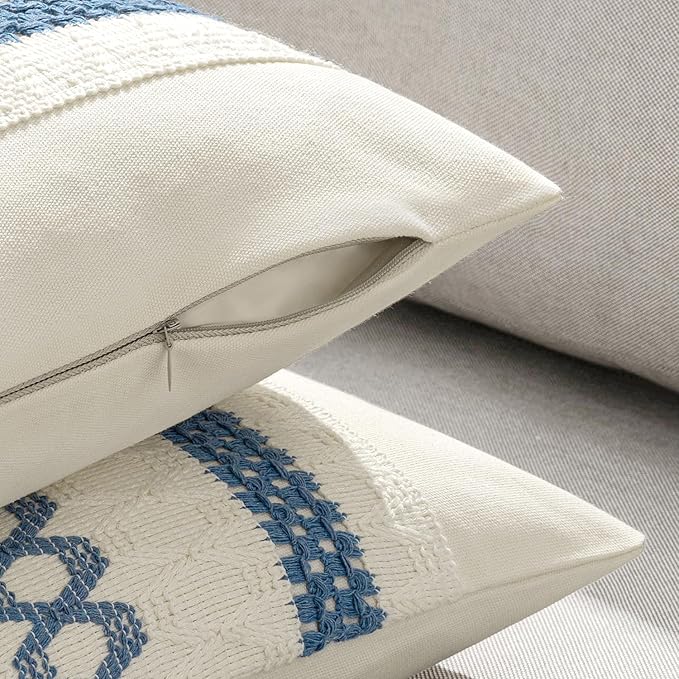 MIULEE Set of 2 Coastal Blue Boho Decorative Lumbar Pillow Covers 12x20 Inch Farmhouse Rustic Couch Throw Pillows Modern Summer Cushion Covers Retro Cute Macrame Woven Spring Decor for Bed Sofa Chair