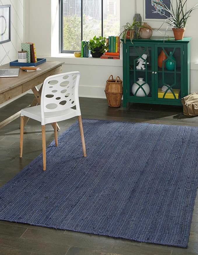 Unique Loom Braided Jute Collection Area Rug - Dhaka (4' 1" x 6' 1" Rectangle, Navy Blue)