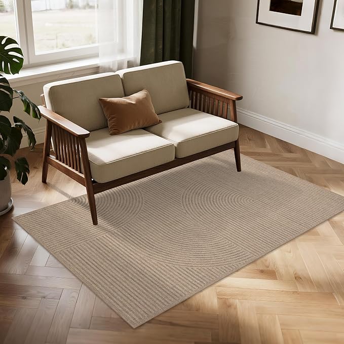 Easy Jute Rug 4x6: Indoor Outdoor Natural Boho Area Rugs for Living Room Patio Washable - Farmhouse Neutral Contemporary Carpet Mat for Entryway Bedroom Kitchen Backyard Sunroom Non Slip