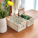 ANMINY 5PCS Macrame Storage Baskets for Organizing Boho Decor Baskets Storage Bins with Wood Handles Handmade Decorative Storage Boxes with Removable Liner Toilet Tank Bathroom Self Basket Organizer