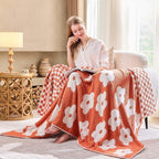 Checkered Throw Blanket, Orange Flower Blanket for Couch, 50"x60" Soft Plaid Knit Blanket for Home Decor, Reversible Checkerered Blankets for Sofa, Chair, Bed
