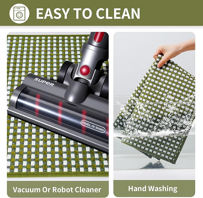 Kitchen Rugs Non Slip Washable, Rubber Backing Soft Chenille Braided Kitchen Mats for Floor, Super Absorbent Kitchen Runner Rug Standing Mat Sink Mat, Easy to Clean, Green 17"x47"