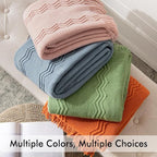 MIULEE Dusty Blue Cozy Knitted Throw Blanket for Couch Textured Knit Blanket with Tassels Woven Acrylic Wave Pattern Boho Blankets for Sofa Bed Chair 50"x60"