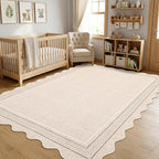 GarveeHome Scalloped Washable Area Rugs 4x6 Rug for Entryway Non Slip Living Room Area Rug Modern Soft Non Shedding Low Pile Stain Resistant Carpet for Bathroom Kitchen Bedroom Nursery, Beige