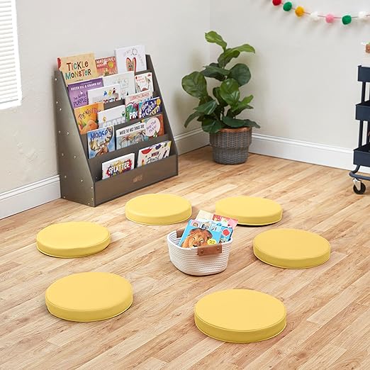 ECR4Kids SoftZone Floor Cushions, Round, Flexible Seating, Yellow, 6-Piece