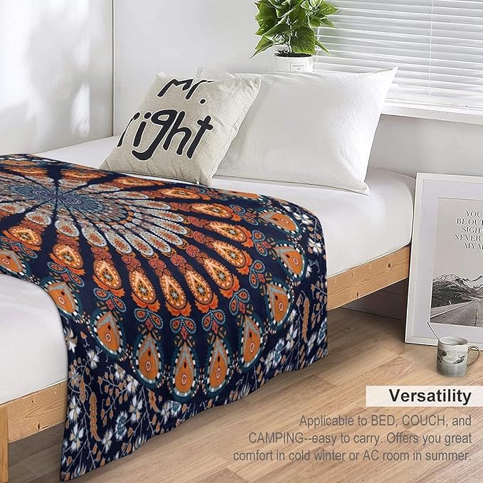 Indian Hippie Bohemian Throw Blanket Beautiful Peacock Mandala Blanket for Sofa Bed Couch Chair Or Dorm 30"x40"