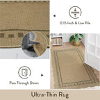 LIVEBOX Scalloped Washable 2x8 Runner Rug, Easy Jute Outdoor Rug Kitchen Tan Rugs for Hallway Entryway, Indoor Non Slip Rugs Farmhouse Geometric Carpet Door Mat for Porch Laundry Room Bedroom Boho
