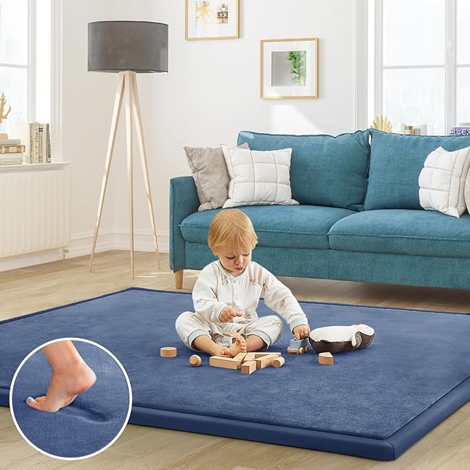 Baby Play Mat for Floor Nursery Rug Muscle Mat Area Rug Playroom Rug 59"x71" Playpen Mat Memory Foam 1.3" Thick Crawling Mat for Babies,Toddlers, Infants, Kids,Sapphire Blue