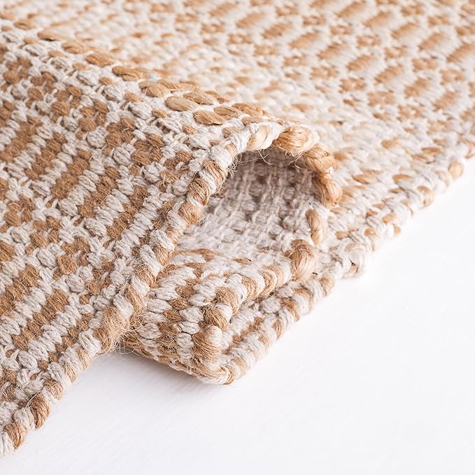 SAFAVIEH Natural Fiber Collection Area Rug - 6'6" Square, Ivory & Natural, Handmade Flat Weave Stripe Jute & Cotton, Ideal for High Traffic Areas in Living Room, Bedroom (NFB652A)
