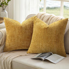 decorUhome Summer Mustard Yellow Chenille Throw Pillow Covers 16x16 Set of 2 Textured Soft Cozy Slubby Couch Pillow Covers Modern Farmhouse Boho Decorative Pillow Cases for Bed Sofa Living Room
