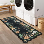 Lahome Floral Kitchen Runner, 2x5 Soft Washable Runner Rug Non Slip, Ultra-Thin Hallway Rug Stain Resistant Boho Carpet for ‎Laundry Bathroom Bedroom Flore, Black/Grey