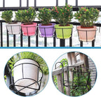 4 Pack Round Hanging Railing Planters - Metal Flower Pot Holder for Balcony and Fence （Black）