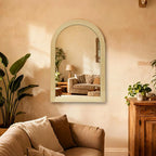 24" x 36" Arched Wall Mirror, Handwoven Natural Bamboo (Warm Tone) Strip Frame, 2-Inch Deep Textured Design, Boho Coastal Mirror for Entryway, Bedroom, Living Room, Vertical Hanging