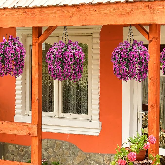 2 Pcs Hanging Plant Flower Basket for Outdoor Spring Decoration, 7.87 Inches Black Iron Chain Wicker Woven Conical Artificial Flower Hanging Basket, Plants Not Included (Coffee)