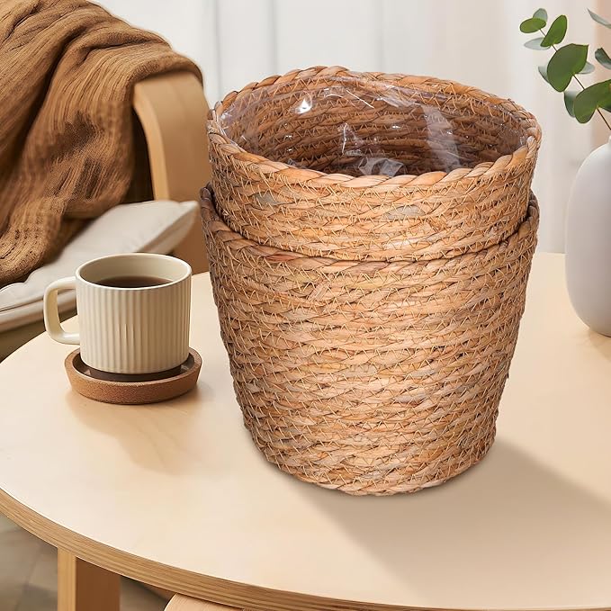 Veemoon 2pcs Wicker Planter Basket, Rustic Straw Woven Flower Basket Arrangement Flower for Plants Laundry Bin Storage Woven Plant Pot Hanging Seaweed Girl Toddler Hanging Seaweed 5. 11x5. 11x3. 54in