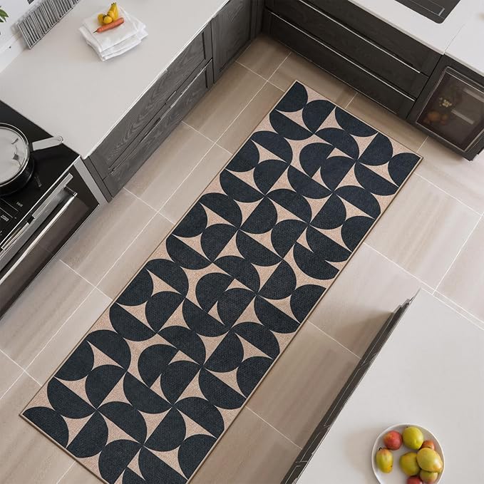 Lahome Modern Geometric Easy Jute Kitchen Runner Rug 2x6, Washable Outdoor Runners for Hallways Non-Slip, Neutral Boho Semi-Circle Entryway Rug with Rubber Backing